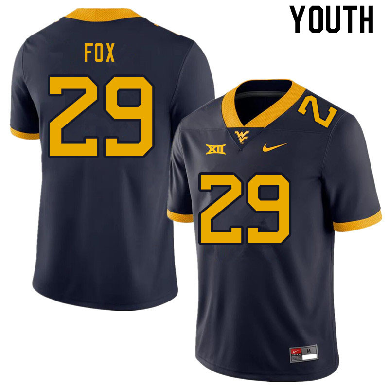 Youth #29 Preston Fox West Virginia Mountaineers College Football Jerseys Sale-Navy